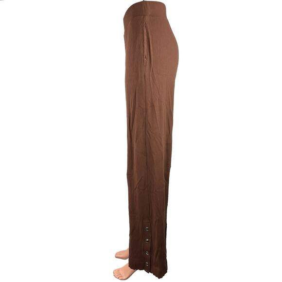 Terez Brown High Rise Pull On Stretch Knit Button Hem Wide Leg Pants Size S - Picture 2 of 4
